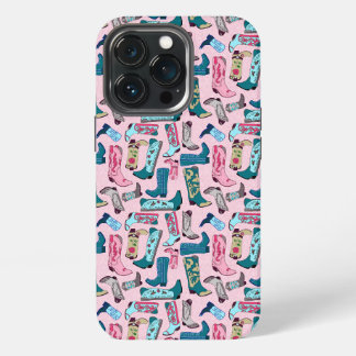 Etui iPhone 13 Pro bottes de cowgirl rose