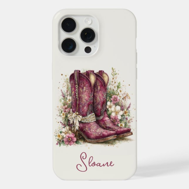 Coque iPhone Bottes élégantes avec monogramme de fleurs (Verso)