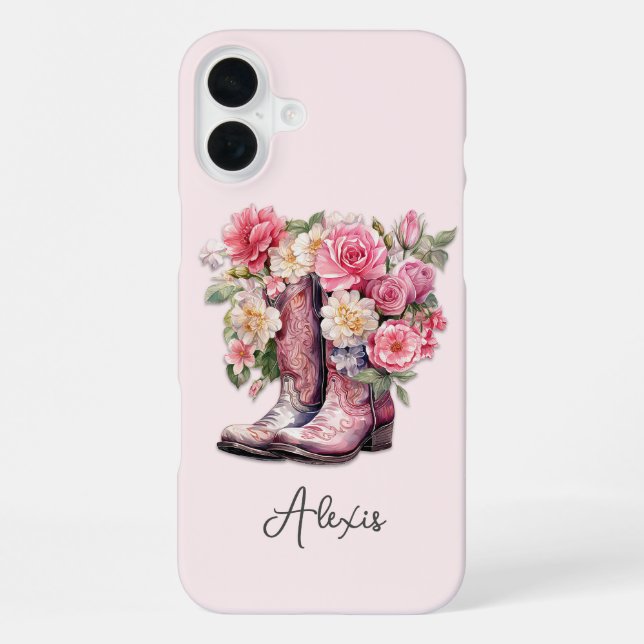 Coque iPhone Bottes roses avec monogramme de fleurs (Verso)