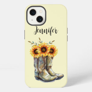 Etui iPhone 13 Bottes rustiques Cowboy avec tournesol