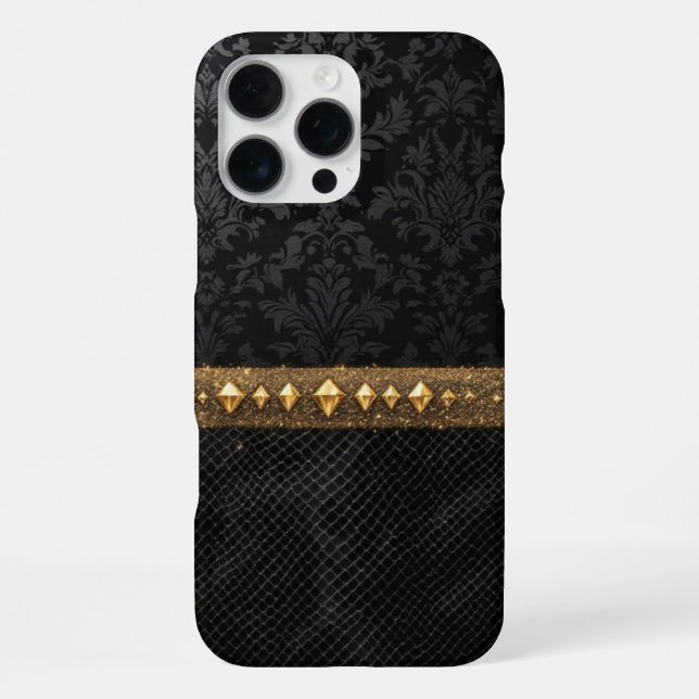 Coque iPhone Bouclier en damas accentué d'or  (Verso)
