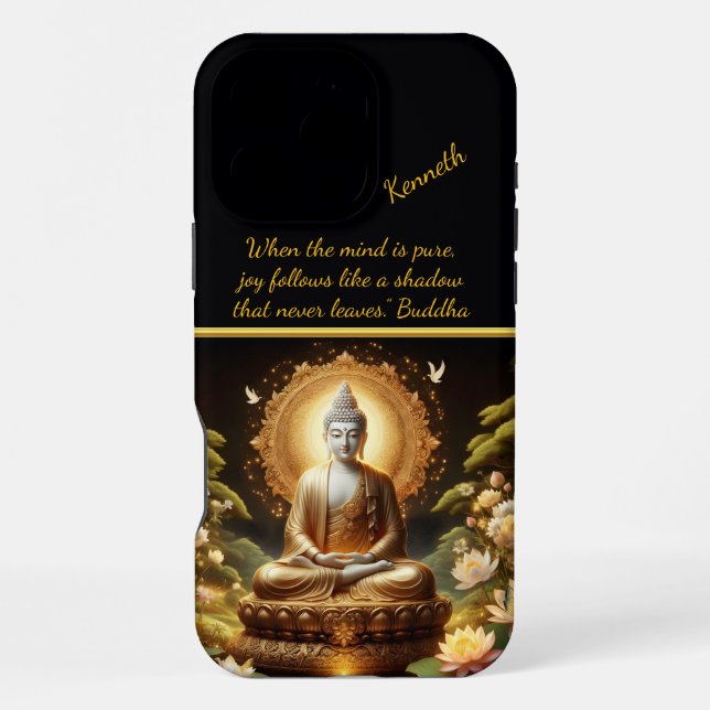 Coque iPhone Bouddha doré dans une nature tranquille (Verso)