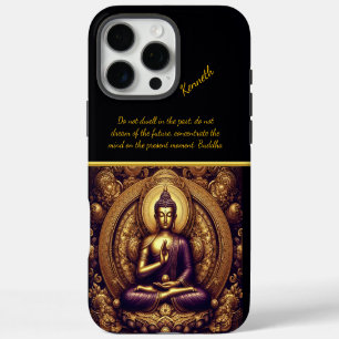 Coque iPhone 16 Pro Max Bouddha en relief doré.