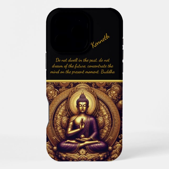 Coque iPhone Bouddha en relief or. (Verso)