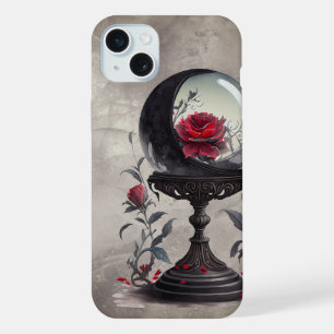 Coque iPhone 15 Plus Boudoir Boule de Cristal Croissant de Lune Roses