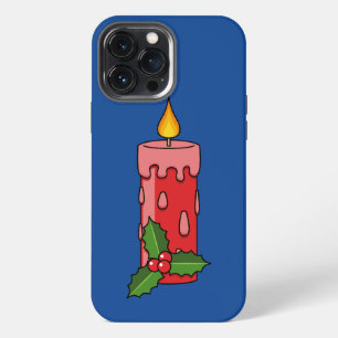 Etui iPhone 13 Pro Max Bougie de Noël rouge en pilier avec houx