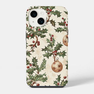 Coque Pour iPhone 14 Boule de Noël en or et crème vintage à motif de ho