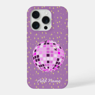 Coque iPhone 15 Pro Boule Disco Retro Rose Personnalisée Violet