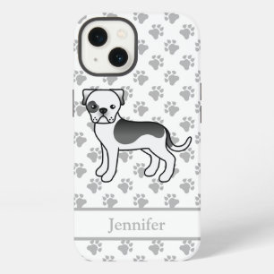 Etui iPhone 13 Bouledogue américain pie noir Cartoon Chien & Nom