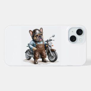 Coque iPhone 15 Plus Bouledogue français avec moto 