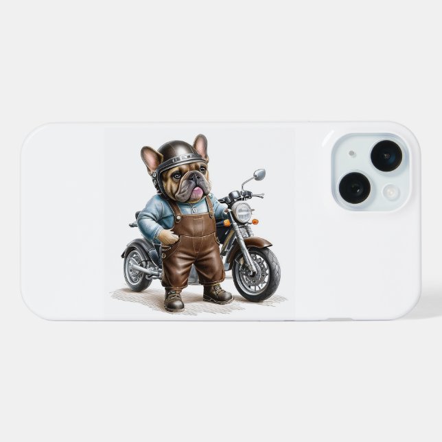 Coque iPhone Bouledogue français avec moto  (Verso Horizontal)