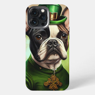 Etui iPhone 13 Pro Max Bouledogue français en tenue de la Saint-Patrick