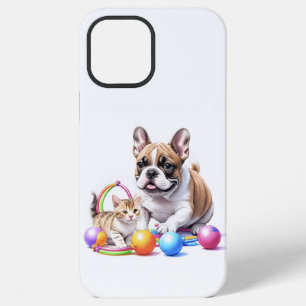 Coque iPhone 12 Pro Max Bouledogue français French Bulldog avec chat