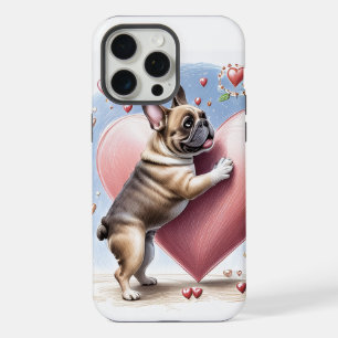 Coque iPhone 15 Pro Max Bouledogue français French Bulldog saut de coeur