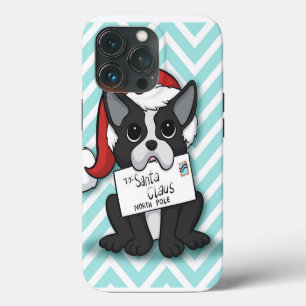 Etui iPhone 13 Pro Bouledogue français Père Noël Vacances