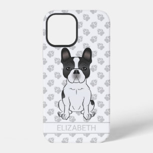 Coque iPhone 12 Bouledogue français piebalde noir / Chien et nom d