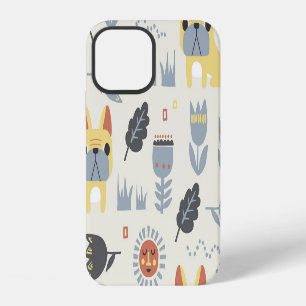 Coque iPhone 12 Bouledogue français : répétition florale scandinav