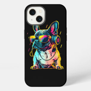 Etui iPhone 13 Bouledogue français rétrowave avec casque et lunet