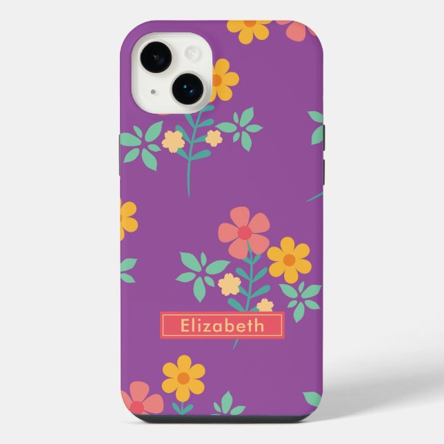 Coque iPhone Bouquet Daisy rétro en violet (Verso)