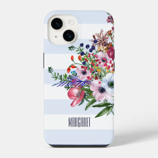 Coque Pour iPhone 14 Bouquet de fleurs sauvages Floral Light Blue Strip