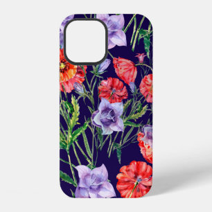 Coque iPhone 12 Bouquet fleur de cloche bleue, fleur de cloche ros
