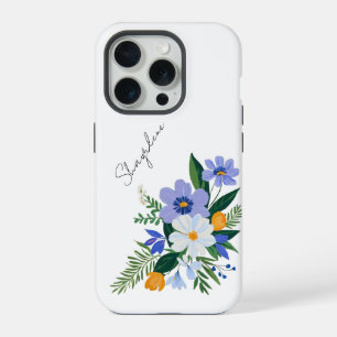 Coque iPhone 15 Pro Bouquet floral violet orange