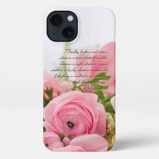 Etui iPhone 13 Bouquet rose pastel de fleurs Bible Verse