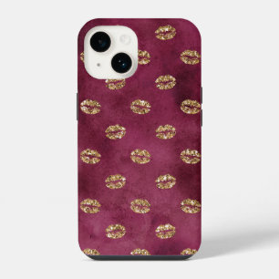 Coque Pour iPhone 14 Bourgogne Gold Parties scintillant Baisers Lièvres