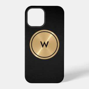 Coque iPhone 12 Pro Bouton doré et métal en acier inoxydable noir
