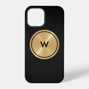 Coque iPhone 12 Pro Bouton doré et métal en acier inoxydable noir