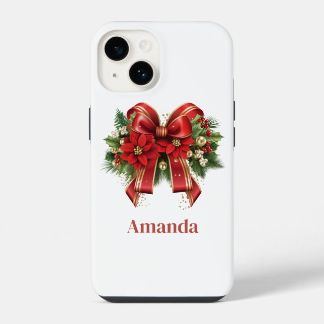 Coque iPhone Bow de Noël Festif Rouge et Or (Verso)