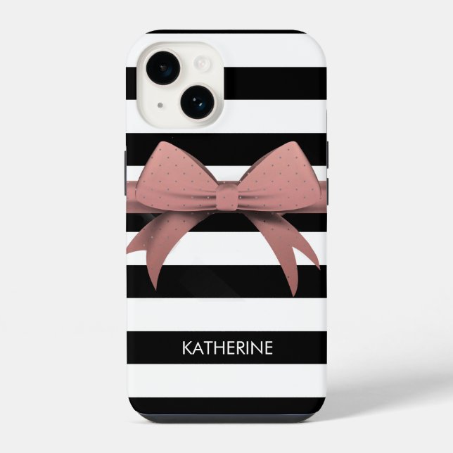 Coque iPhone Bow rose et rayures (Verso)
