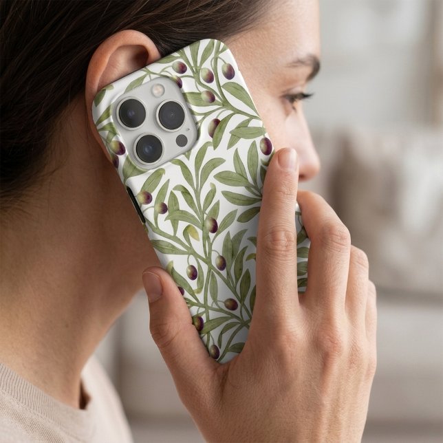 Coque iPhone Branche d'olive vert sauge botanique aquarelle (Sage Green Olive Branch Watercolor Botanical iPhone Case)