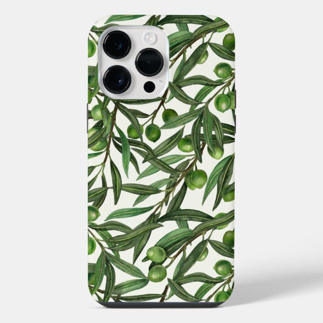 Coque iPhone Branches d'olivier sur fond blanc cassé (Verso)