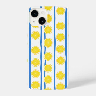 Coque Pour iPhone 14 Bright Lemon Slice & Blue Stripe Case
