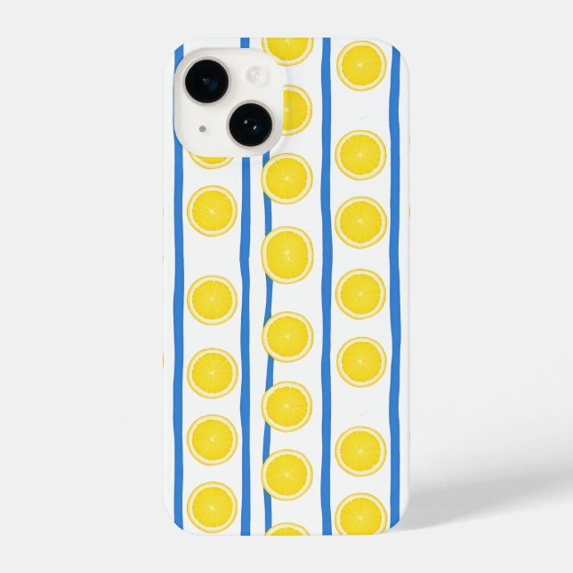Coque iPhone Bright Lemon Slice & Blue Stripe Case (Verso)