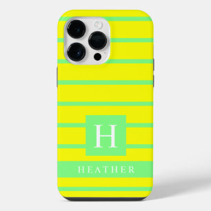 Coque Pour Pour iPhone 14 Pro Max Bright Neon Jaune Vert Couleur Bande Personnalisée