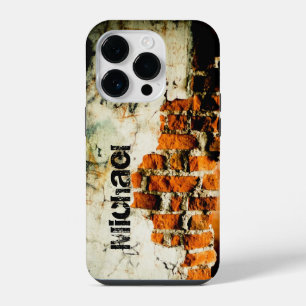 Coque Pour iPhone 14 Plus Brique orange blanche Mur grafiti Nom personnalisé