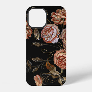 Coque iPhone 12 Broderie classique bourgeons vintages de motif ros