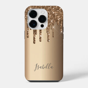 Coque Pour iPhone 14 Plus Bronze parties scintillant goutte cuivre monogramm