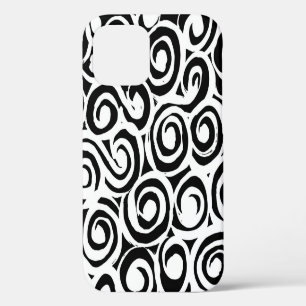 Coque iPhone 12 Brosse le motif de grunge. Vintage blanc et noir.