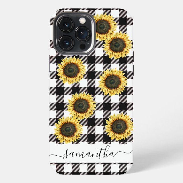 Coque iPhone Buffalo Carreaux De Soleil Noir Blanc Monogramme (Verso)
