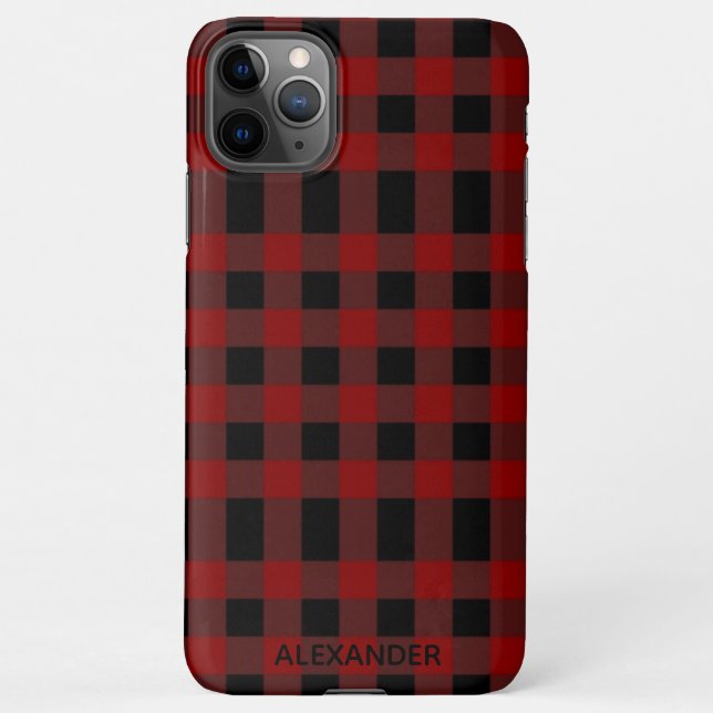 Coque iPhone Buffalo Plaid personnalisé Ajouter un nom BUDGET (Dos)