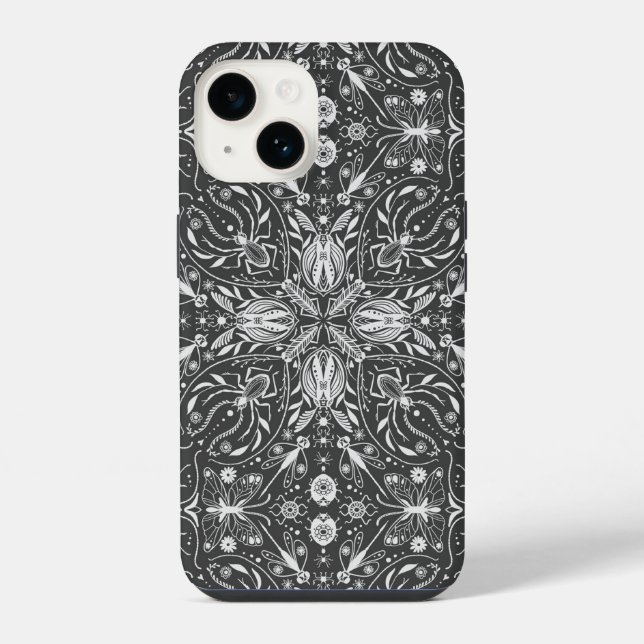 Coque iPhone Bugs, blanc cassé sur fond noir (Verso)