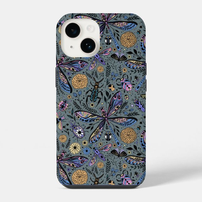 Coque iPhone Bugs de Doodle sur le gris de latte (Verso)