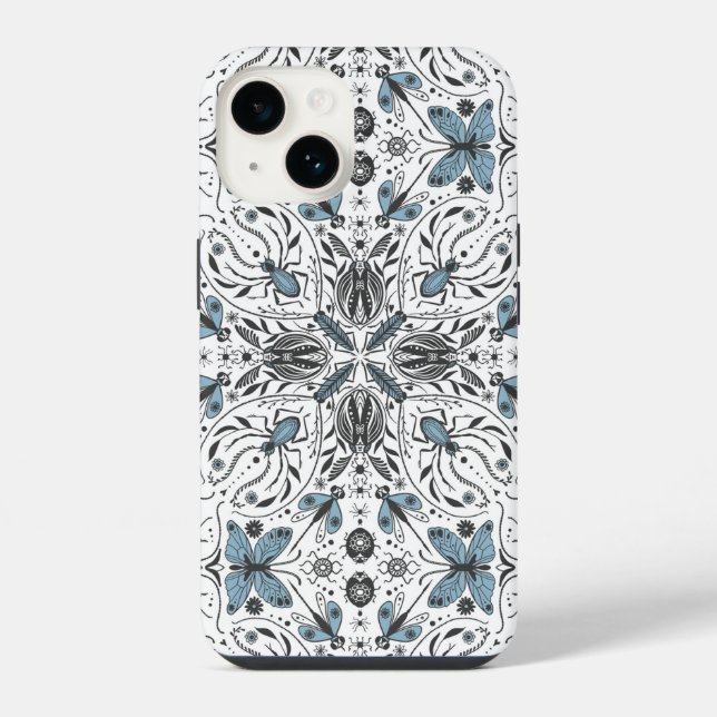 Coque iPhone Bugs, noirs et bleus (Verso)