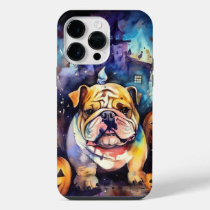 Coque Pour Pour iPhone 14 Pro Max Bulldog Halloween avec citrouilles effrayant