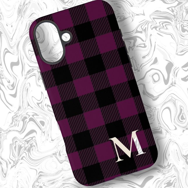 Coque iPhone Burgundy Buffalo Chèque Plaid (Créateur téléchargé)