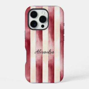 Coque iPhone 16 Pro Burgundy Crème rayures