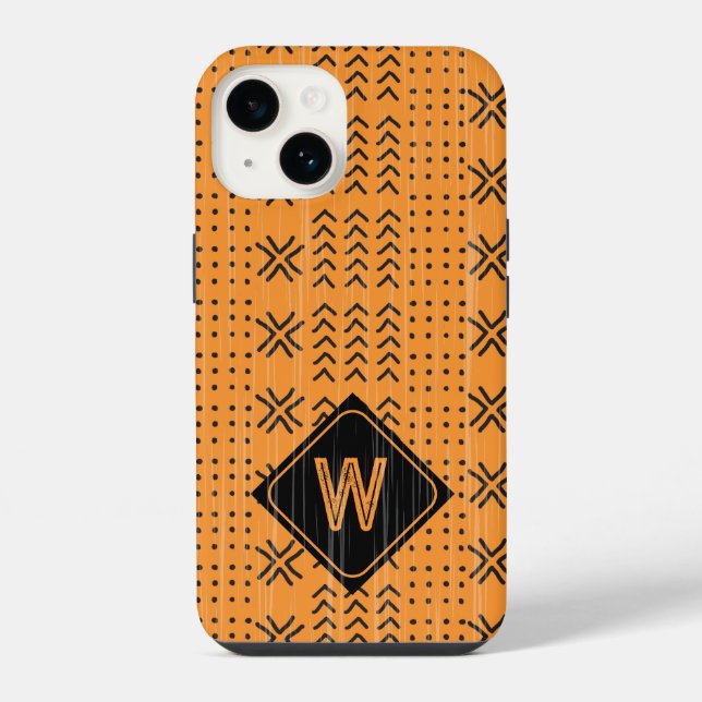 Coque iPhone Burnt Orange moderne Mudcloth Monogramme africain (Verso)